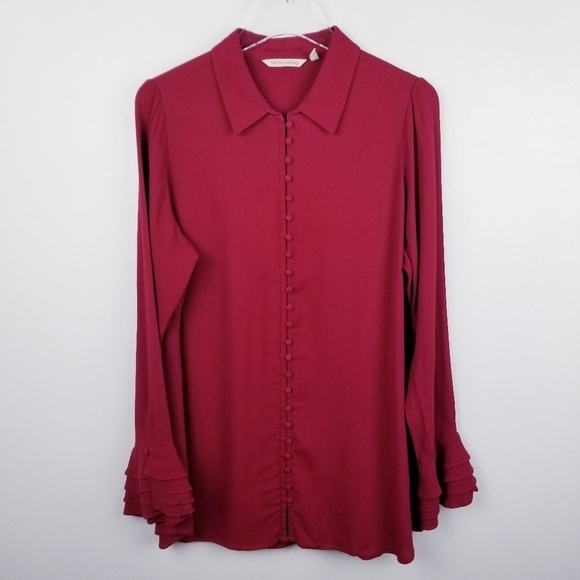 Soft Surroundings #2AT59 Button Front Long Ruffle Sleeve Poet Blouse - Picture 2 of 8